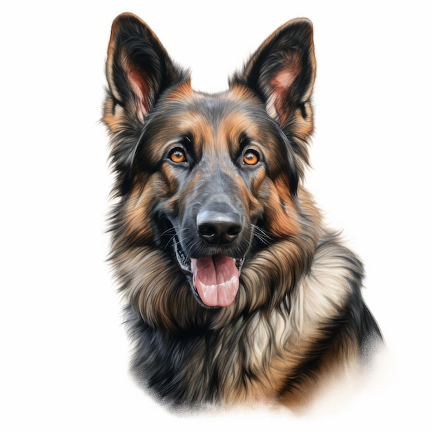 Realistic German Shepherd Dog Painting On White Background