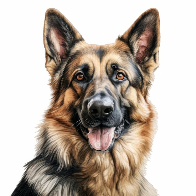 Realistic German Shepherd Dog Portrait On Transparent Background