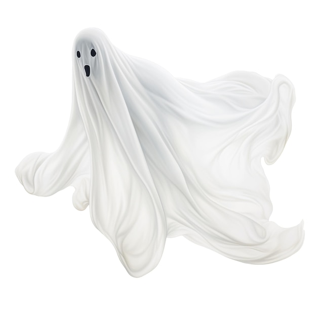 Photo realistic ghost isolated on a transparent background flying white ghost evoking horror and fear