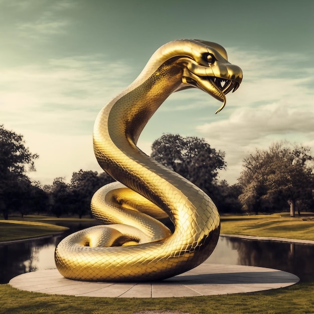 Photo realistic giant gold snake up shot