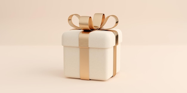 Realistic gift box with golden ribbon bow