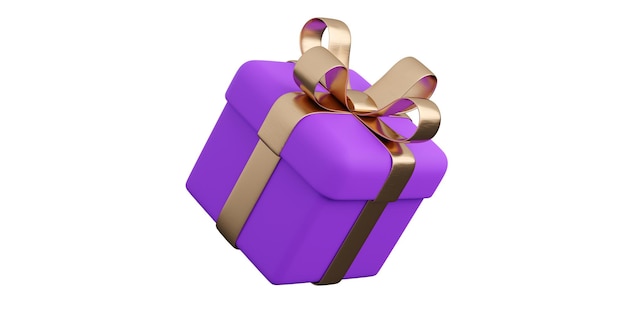 Realistic gift box with golden ribbon bow