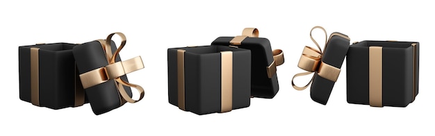 Photo realistic gift box with golden ribbon bow