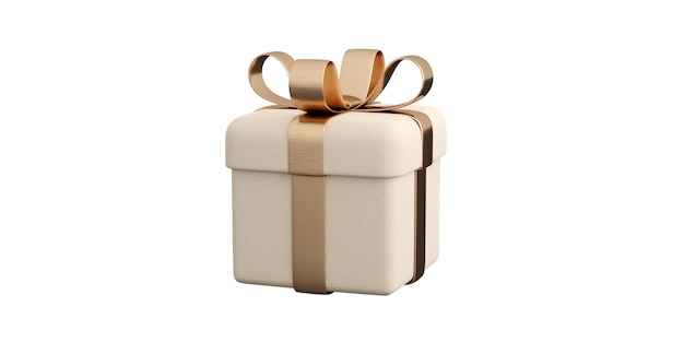 Realistic gift box with golden ribbon bow