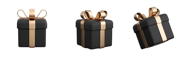 Realistic gift box with golden ribbon bow