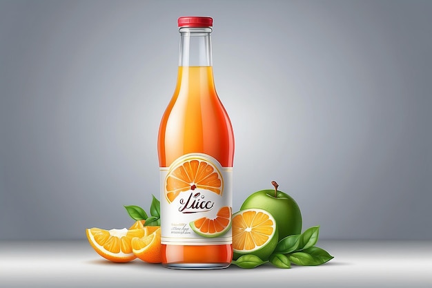 A realistic glass bottle of juice drink cocktail Vector illustration