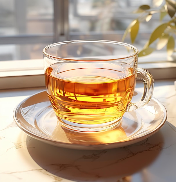 Realistic Glass Cup of Tea with Tea Leaves on White Background Perfect for Design Projects