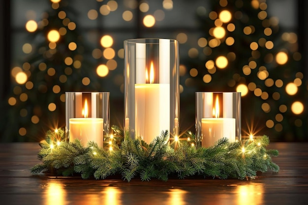 Realistic glass cylinder with light garland gift