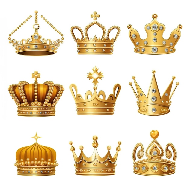 写真 現実的な金の王冠王と女王のための戴冠頭飾り王室の黄金の高貴な貴族君主制