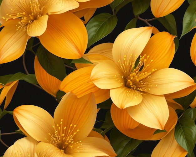Реалистичные золотые цветы кизила бесшовный узор