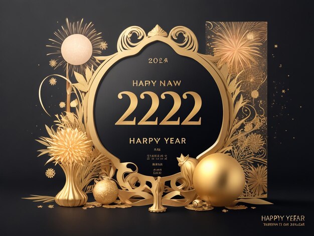 Realistic gold metal inscription 2024 Christmas Gold calligraphy New Year lettering on the black ba