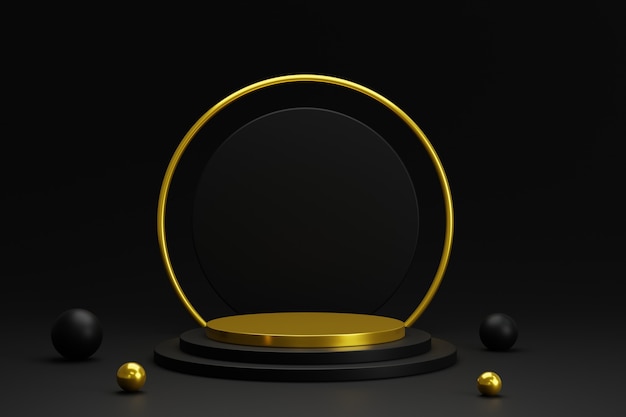 Realistic gold podium with balls for product display