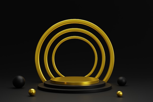 Realistic gold podium with rings for product display