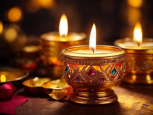 디왈리(Diwali)를 위한 현실적인 황금 촛불 이미지
