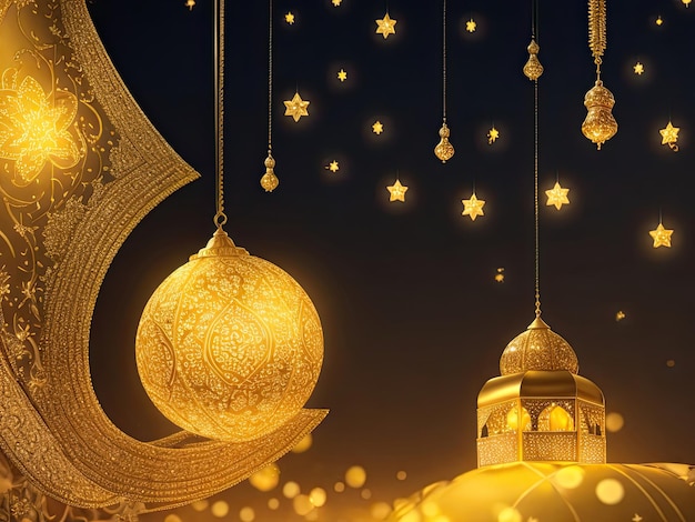 Realistic golden lights for Eid Mubarak background photo