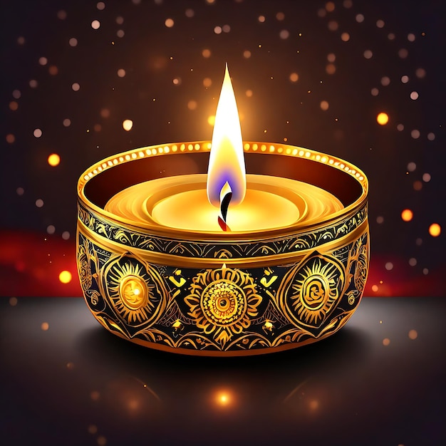 Realistic golden mandala candle for Diwali on gradient background Generative Ai