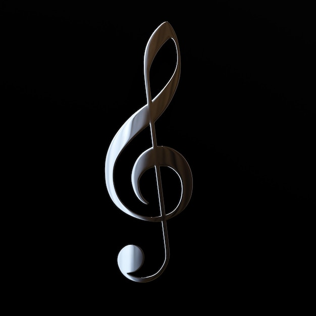 Realistic golden metal treble clef on a black background 3d golden musical symbol decoration elements for design