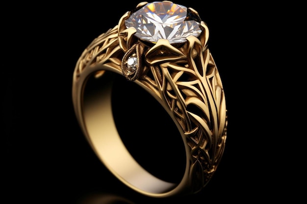 Realistic golden ring with diamond