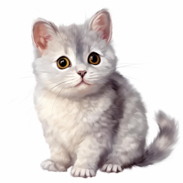 Realistic Gray Kitten Drawing In Light White And Maroon Style