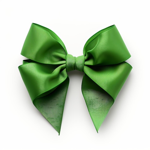 Realistic green party gift bow decoration against a white background