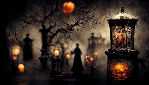 Foto illustrazione realistica del festival di halloween. immagini notturne di halloween per carta da parati o schermo del computer.