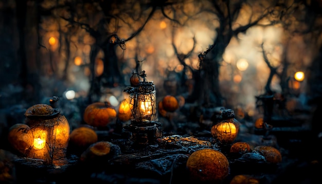 Foto illustrazione realistica del festival di halloween. immagini notturne di halloween per carta da parati o schermo del computer.