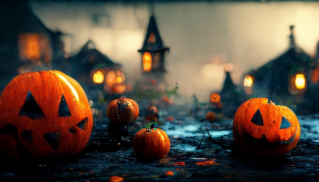 Illustrazione realistica del festival di halloween. immagini notturne di halloween per carta da parati. illustrazione 3d.