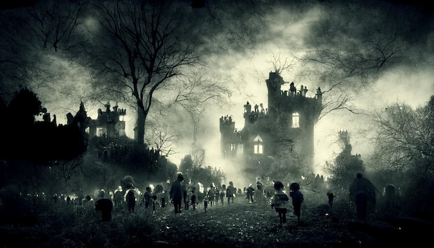 Realistic halloween illustration. Halloween night pictures for wallpaper.3D illustration.