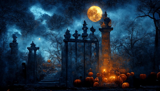 Realistic halloween illustration. Halloween night pictures for wallpaper.3D illustration.