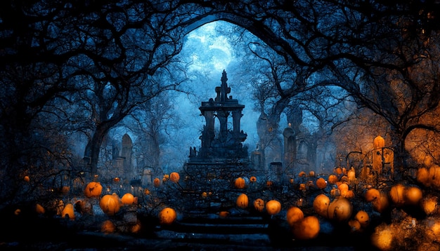 Realistic halloween illustration. Halloween night pictures for wallpaper.3D illustration.