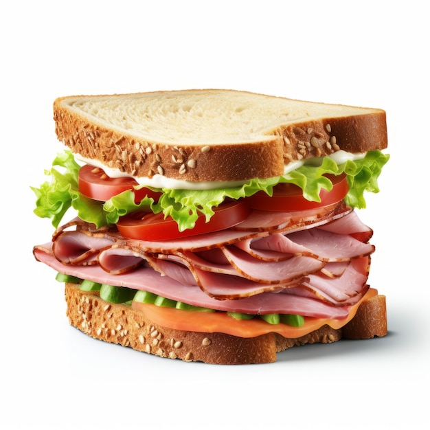 Realistic Ham Sandwich On White Background Vray Tracing And Distinctive Character Design