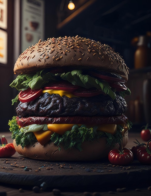 Realistic hamburger food photo Generative AI