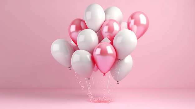 Realistic happy birthday balloon white and pink background Generative AI