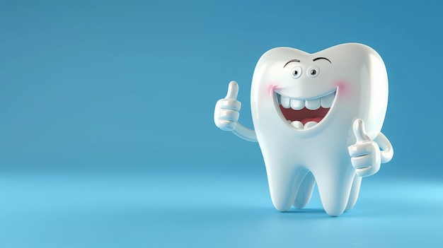 Realistic happy white tooth character giving a thumbs up