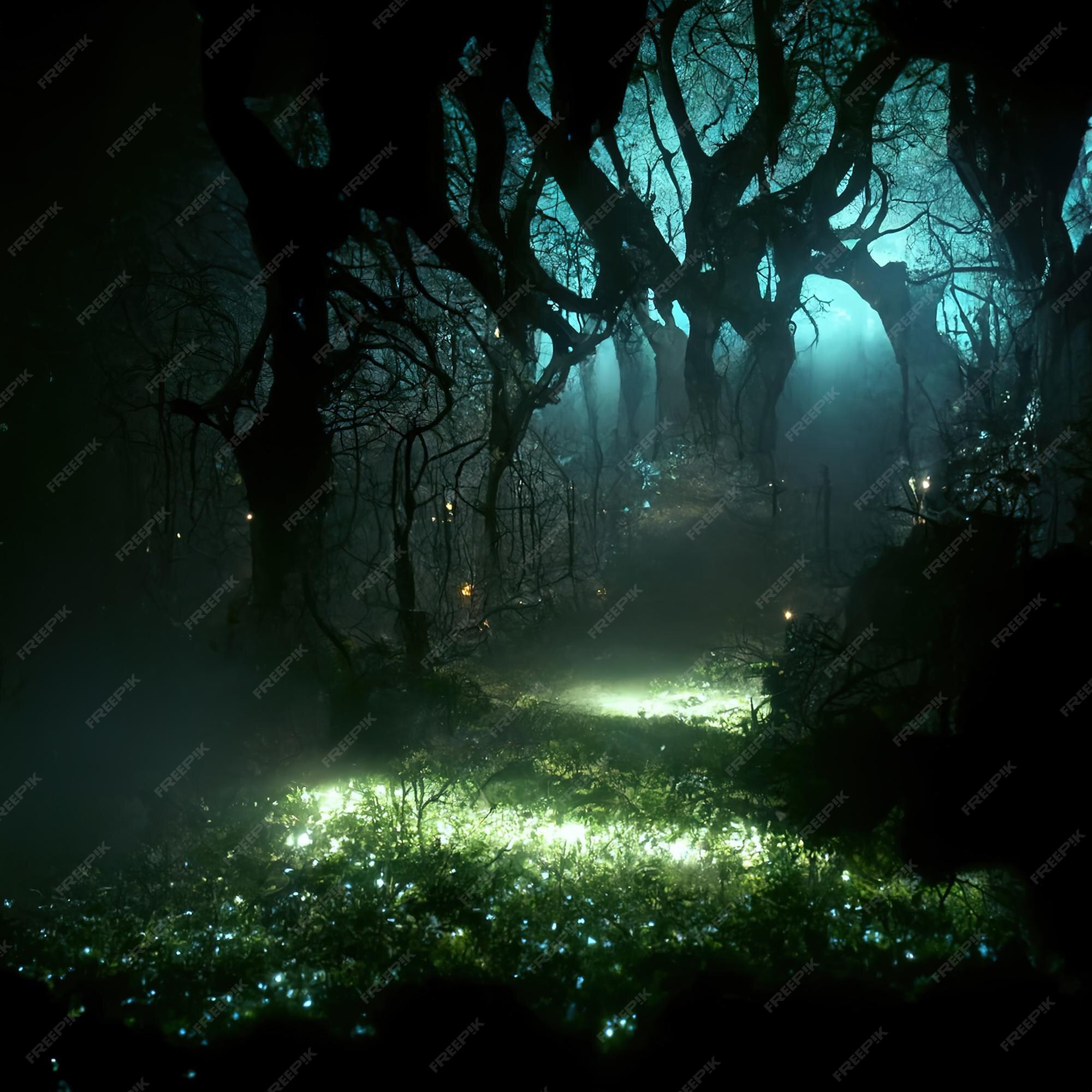 Premium Photo | Realistic haunted forest landscape at night fantasy  halloween forest background 3d illustration