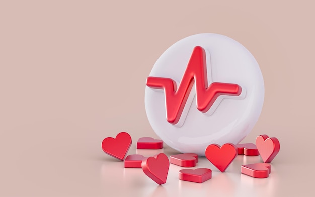 realistic heartbeat sign icon on the white glossy background 3d render concpet for social banner