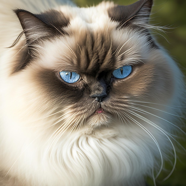 Realistic himalayan cat on ravishing natural outdoor background