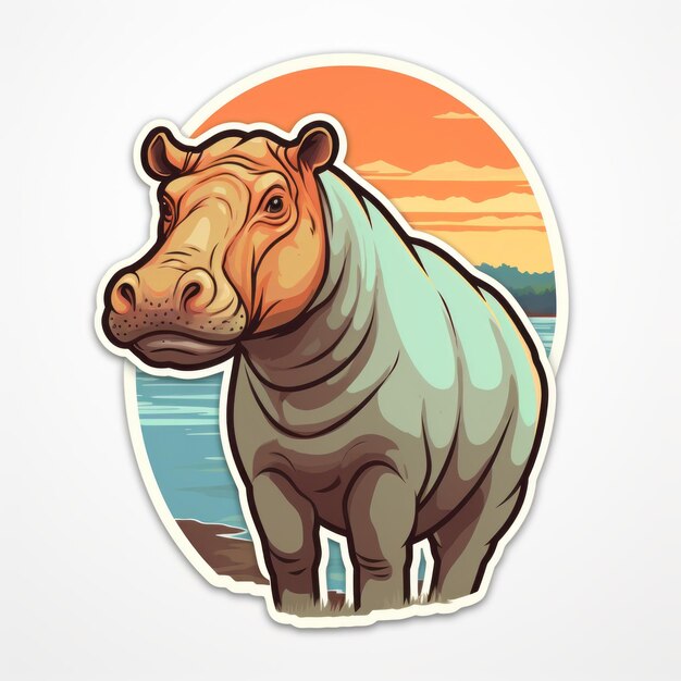 Realistic Hippo Sticker With Soft Tonal Colors And Wildlife Muralism