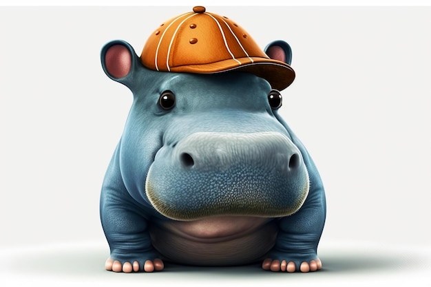 Realistic Hippopotamus isolated on a white background A hippo in a cap Generative AI illustration Copying space