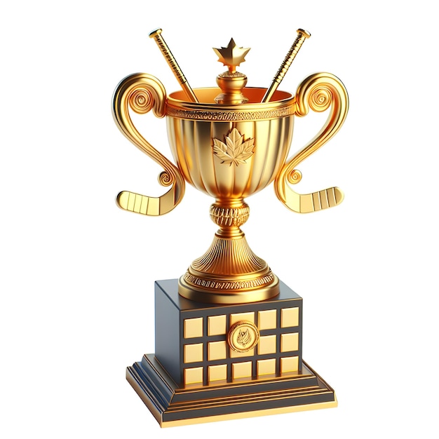 Photo realistic hockey trophy tournament 3d gold cup first place champions prize design idea illustration