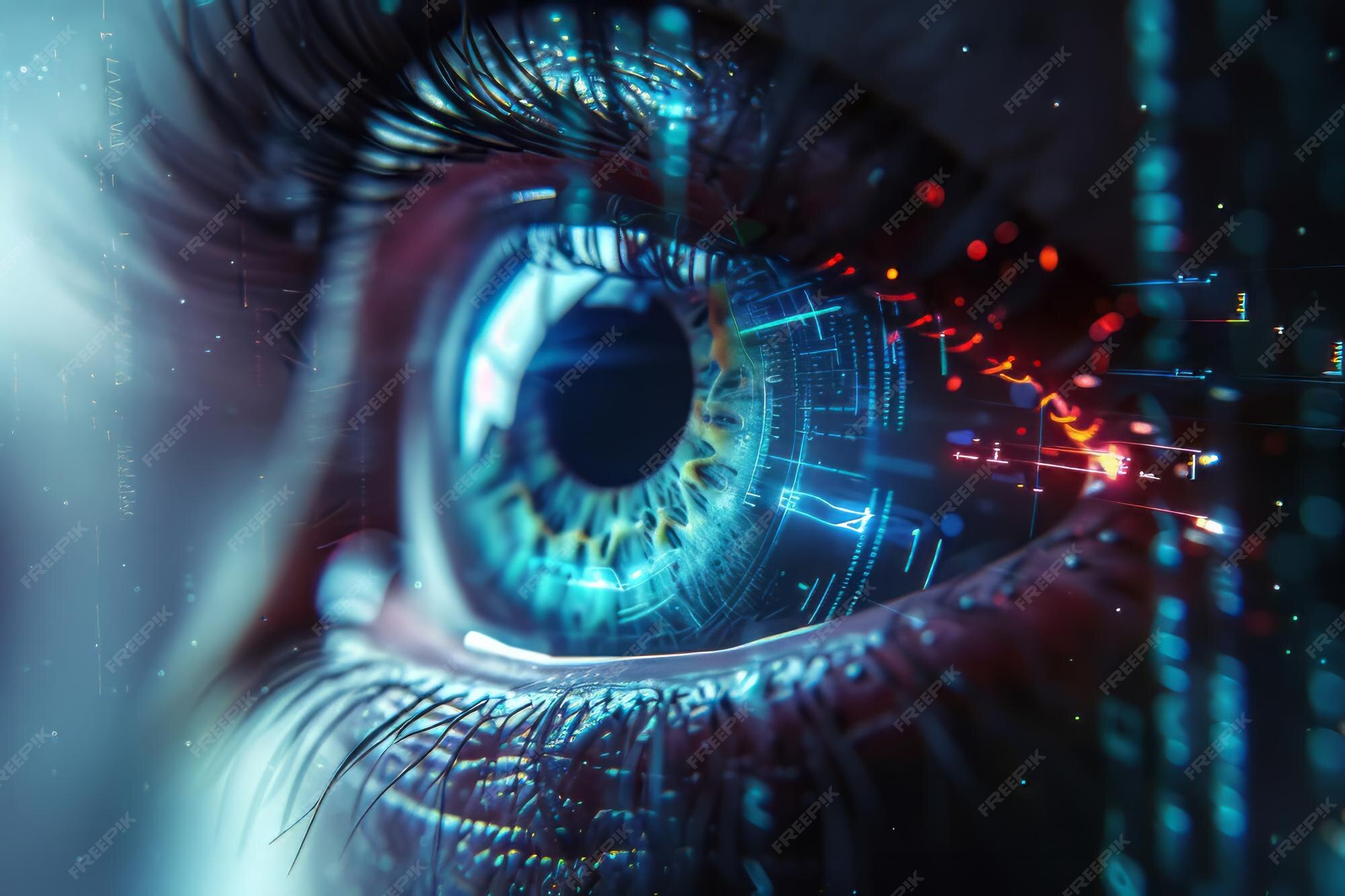 Premium Photo Realistic hologram of human eye and real eye