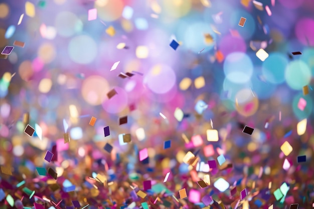 Realistic holographic confetti falling background