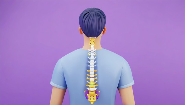 Realistic human spine illustration Back view on the white background 3d render