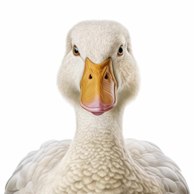 Photo realistic hyperdetailed duck closeup illustration on white background