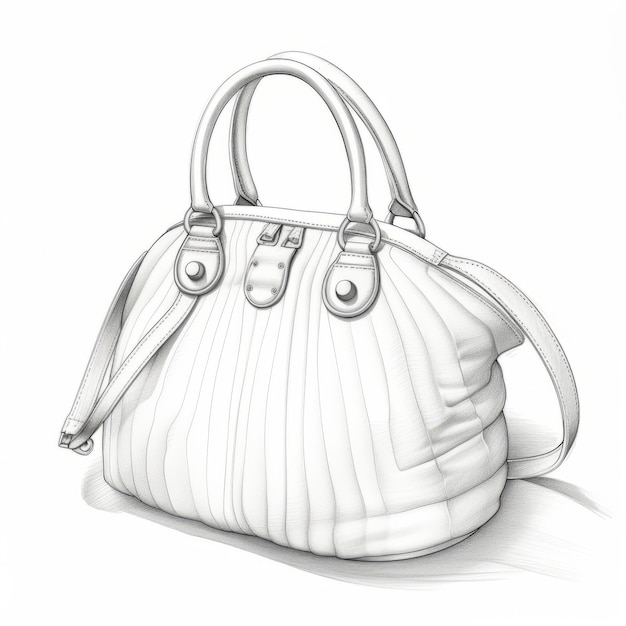 Photo realistic hyperdetailed fashion illustration of a white shoulder bag