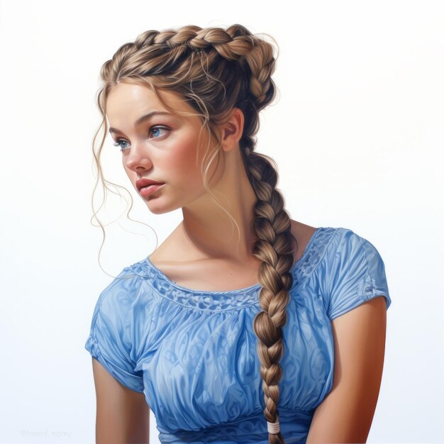 Dipinto realistico e dettagliato di una ragazza con i capelli intrecciati
