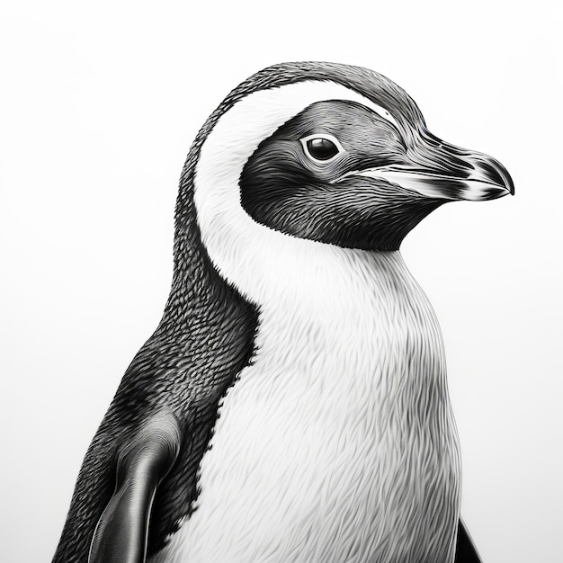 realistic hyperdetailed penguin portrait tattoo drawing
