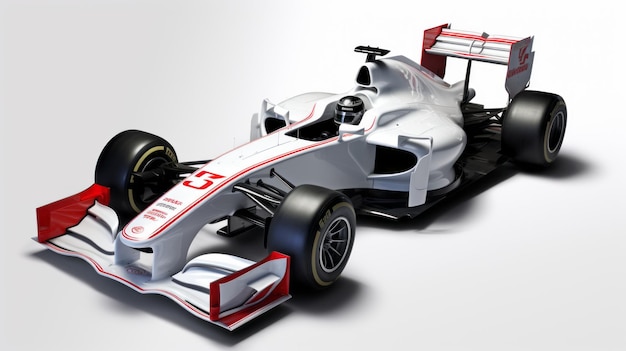 Photo realistic and hyperdetailed rendering of white and red p1 f1 car