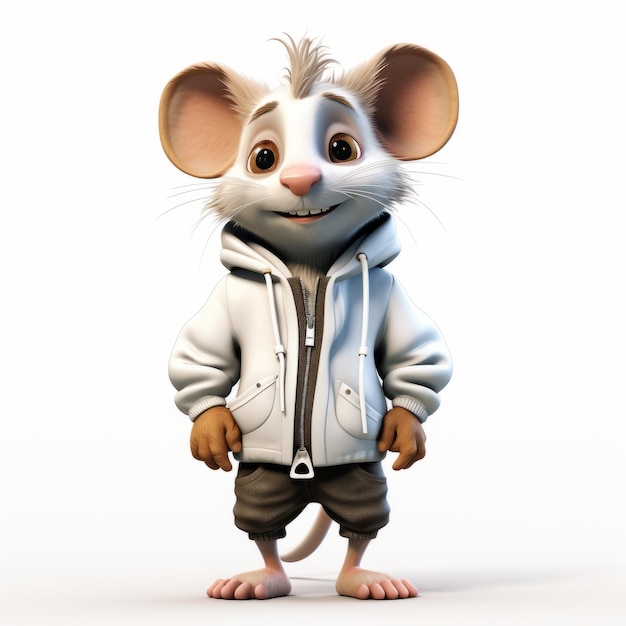 Photo realistic hyperrealism cartoon mouse in hoodie jacket