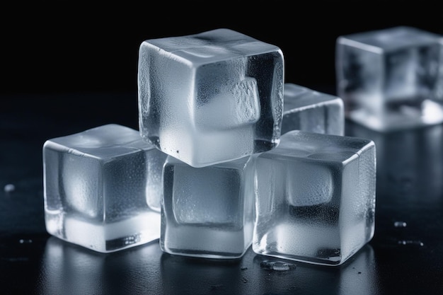 Realistic ice cubes on a dark background horizontal composition